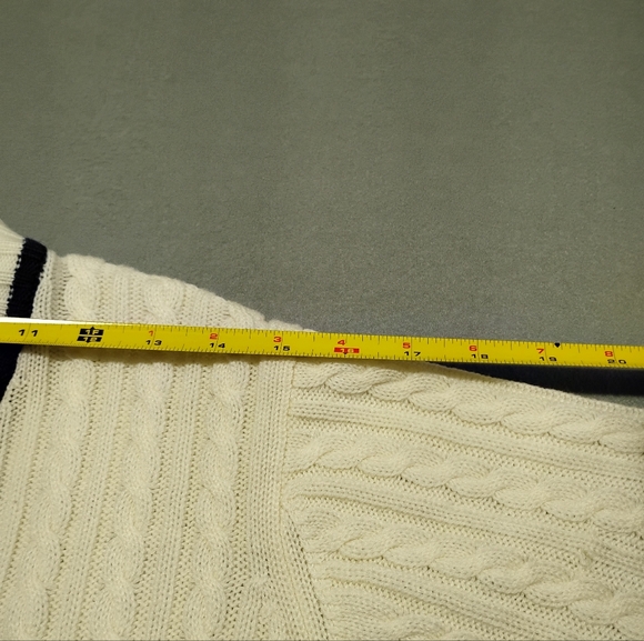 Vintage Loubella Extendables White Dk Blue knit cardigan sweater M - Picture 7 of 13